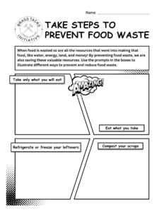 Coloring pages for food waste prevention education.